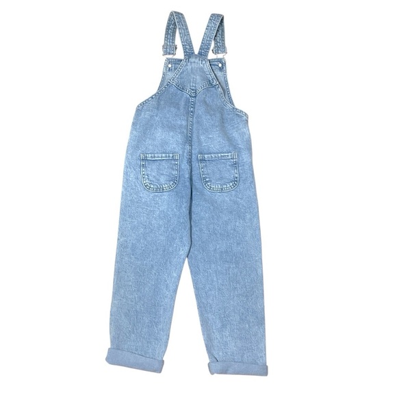 091 H&M 5 Year Old Unisex Light Blue Distressed Denim Overalls - Picture 2 of 2